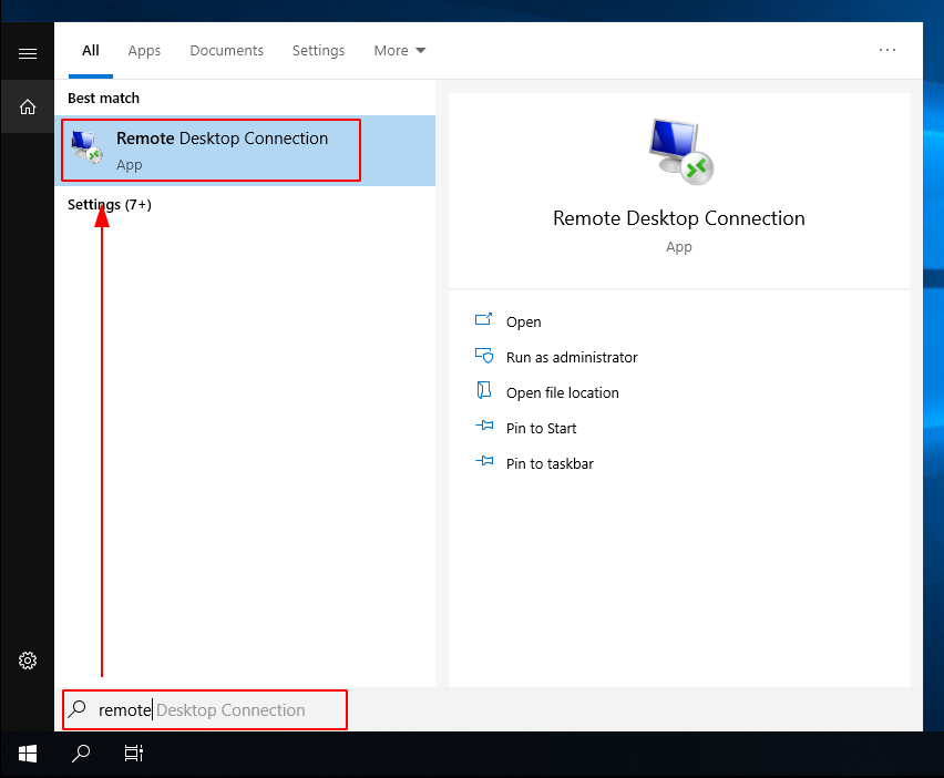 Remote Desktop Connection Start